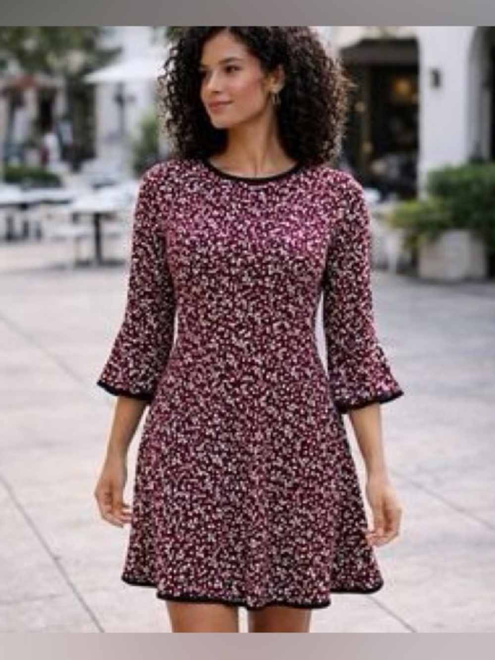 Michael Kors red floral Patterned Long ruffles Sleeve A-Line Dress